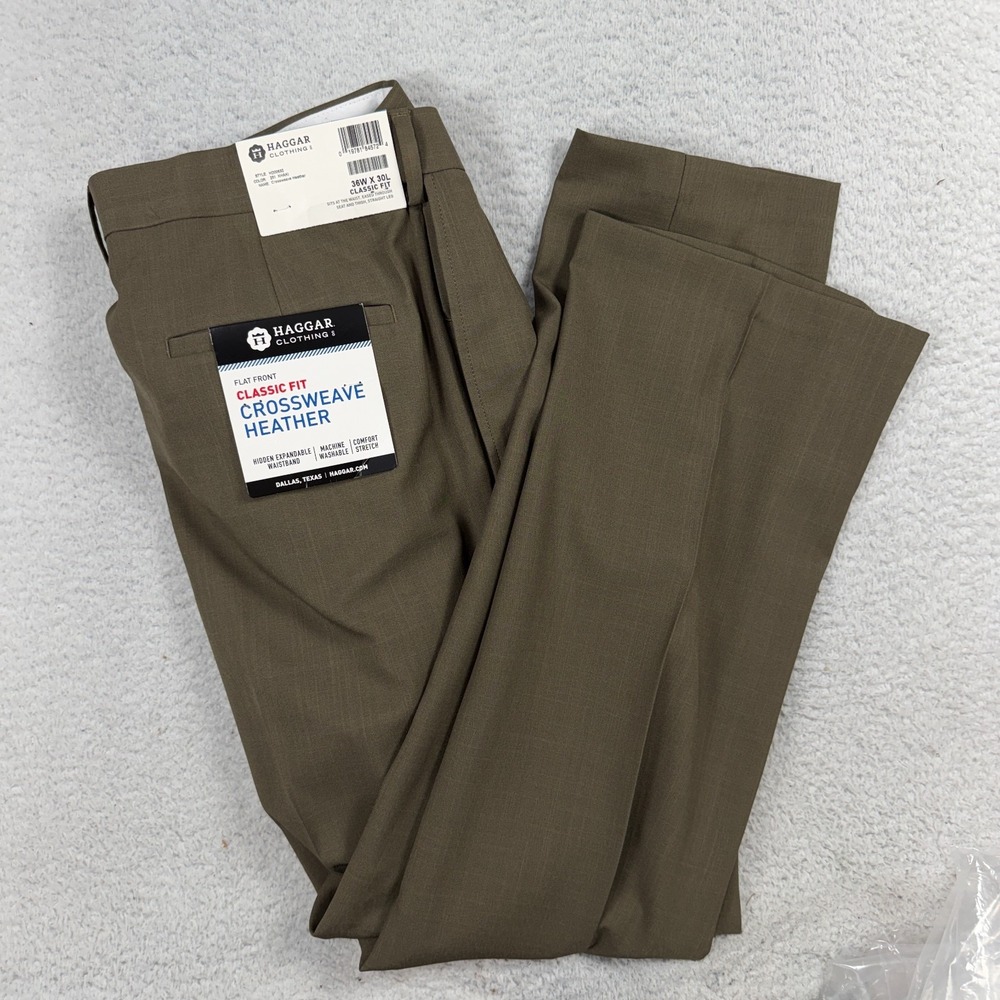 Haggar Black Classic Fit Straight Leg Cross Weave Heather Dress Pants 36x30 NWT